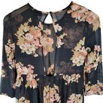 Topshop Floral Sheer Babydoll Tunic Top Black Pink Peach Women's US 2 Photo 3