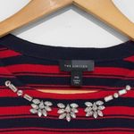 The Limited  Women's Red Navy Blue Striped Jeweled Crew neck Sweater Size XS Photo 2
