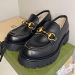 Gucci Cordovan Lux Womens Harald Horsebit 25mm Platform Loafers Size 34 1/2 Black Photo 2