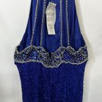 Laurence Kazar VTG  Plus‎ Size XXL Dress Royal Blue Beaded Halter Keyhole Maxi E Photo 11