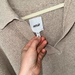 Aerie CozyUp Waffle Polo Sweater beige long sleeve top tee heather fawn ribbed Photo 2