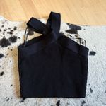 Babaton ARITZIA Black Sculpt Knit Criss Cross Cropped Ribbed Tank Top Size S Photo 3