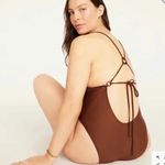 J.Crew NWT Brown O-ring V-neck One-Piece Swim Bathing Suit Women's Size 24 Photo 1