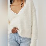 Free People Serendipity V-Neck Fuzzy Cozy & Soft Ivory Sweater Boho Size XS Photo 2