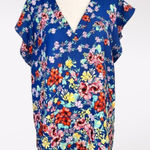 Rachel Roy  Blue Floral V Neck Flutter Sleeve Blouse Large Photo 0