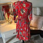 Anthropologie Veronica M. Fire, orange floral printed V-neck wide sleeve wrap mini dress S Photo 6