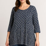 Lucky Brand Boho Floral Tunic Top Navy Blue 2X – Soft Cotton Modal Blend Photo 0
