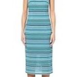 One Clothing  Turquoise Blue Striped Tube Tank Maxi Stretch Dress, Size L Photo 5
