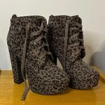 Forever 21  Grey Leopard Block Heel Lace Up Booties Size 8 Photo 0