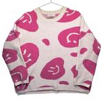 Moon & Madison Y2K Sweater Ivory with Pink Smiley Faces Oversized Soft Cozy XL Photo 0