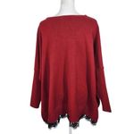Chico's Red Sweater Poncho with Black Lace Trim NWT Size Small/Medium Red Poncho Photo 1