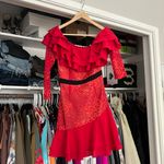 For Love & Lemons Chianti Off Shoulder Ruffle Red lace mini dress XS Photo 7
