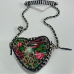 Betsey Johnson Y2K Cheetah Rose Print Heart Shaped Chain Shoulder Bag Biker Core Photo 0