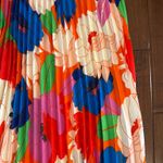 Sam Edelman Pleated Plisse Satin Belted Dress Size Large Multi Water Color Floral Photo 2