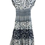 Mlle Gabrielle Mixed floral print boho smocked shirred midi maxi patchwork navy white dress Photo 7