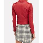 IRO Luiga Cropped Moto Jacket Women 36 Red Silver Double Zip Button Long Sleeve Photo 1