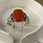 Orange Carnelian & White Quartz Sterling Silver Ring 4.47ctw New Sz 8 Photo 0