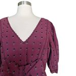 Love Shack Fancy  Lena Dress Short Puff Sleeves Burgundy Floral Bow V-Neck Medium Photo 4