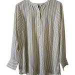 Talbots Yellow Stripe Pop Over Long Sleeve Blouse Mandarin Collar Size Large Photo 0