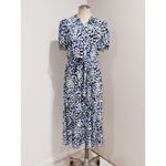 Talbots Women's Blue Dotted Tie Waist Button Down Shirtdress Midi Dress Size 14 Photo 1