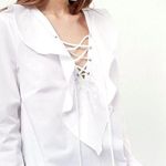 Stradivarius  white blouse bell sleeves ruffles and criss cross front tie small Photo 0