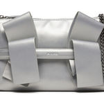 PINKO Aika Bow Flat Leather Crossbody Bag NWT Silver Photo 0