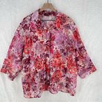 Elementz  Woman Sheer‎ Burnout Floral Lace Button Front Collared Shirt 3X Photo 0