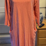 LOGO By Lori Goldstein Womens Cotton Slub Dress L Peach Lagenlook Pockets READ Photo 0