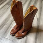 Tony Lama Justin Teju Lizard Heeled Boots Women's Brown & Burnt Orange Size 4.5 C Photo 2