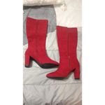 Jones New York Red Suede Boots 7.5 NWOB Vintage Y2K Quiet Luxury Statement Heels Photo 1