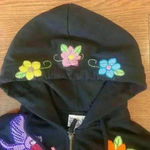 Embroidered Birds Floral Artisanal Zip Up Hoodie size Medium Black Photo 12