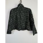 ZARA  WOMAN Tweed Fringed Mock Neck Front Cropped Jacket Plaid Black Green Size M Photo 9