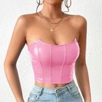 Pink Privé Solid PU Leather Crop Tube Top Photo 3