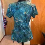 Venus peacock stretch v-neck short sleeve blouse flowy bottom size M Photo 2