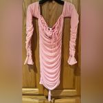 Oh Polly Feel the Frill Bardot Ruched Mesh Bidycon Mini Dress Blush Pink Size 0 Photo 3