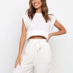 Petal and Pup White Sleeveless Cropped Tank Top with Shoulder Pads – Minimalist Style Photo 2