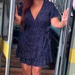 Amazon 🎈Navy/White Polka Dot Wrap Mini Dress  Size L Photo 2