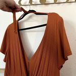 MINKPINK Allison + UO Orange Allison Wide Leg Ribbed Deep Plunge Backless Jumpsuit Photo 7