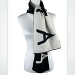 Athleta Daily Knit Scarf Wool Cashmere Blend Black & White Logo Photo 1