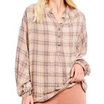 Free People  North Bound Pullover Beige Plaid Women's Small Photo 0