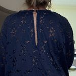 Free People  Olivia Floral Lace Ruffle Bell Sleeve Navy Blue Blouse Women Size L Photo 4