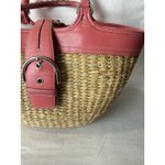 Coach Woven Straw Tote Bag Beige Pink Multi with Pink Handles Photo 5
