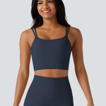 Halara Double Straps Backless Twisted Cropped Tank Top XS Carbon Blue NWT Photo 0