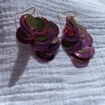 Purple Gold sequin paillette chandelier earrings dangle 3 inch long lightweight Pink Photo 6