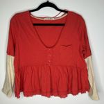 Free People We the Free 3/4 Top Heart of Mine Cotton Flounce-Hem Colorblock Red Photo 3