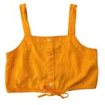 A New Day MEDIUM Striped Button Detail Linen Blend Front Tie Crop Top Tank Photo 7