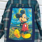 Plaid Shirt with Mickey Mouse Starry Night Design Green Size L Photo 2
