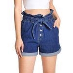 Wax Jean Women's High Waisted size M paperbag elastic with tie waist Denim jeans Shorts Photo 0