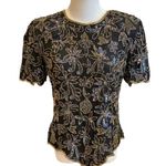 Papell Boutique Vintage Papell Beaded Top Sequin Blouse S Wedding Formal Black Gold Photo 1