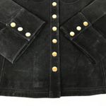VINTAGE Berek Black Suede Leather Jacket Ruffle Neckline Button Front Size Large Photo 7